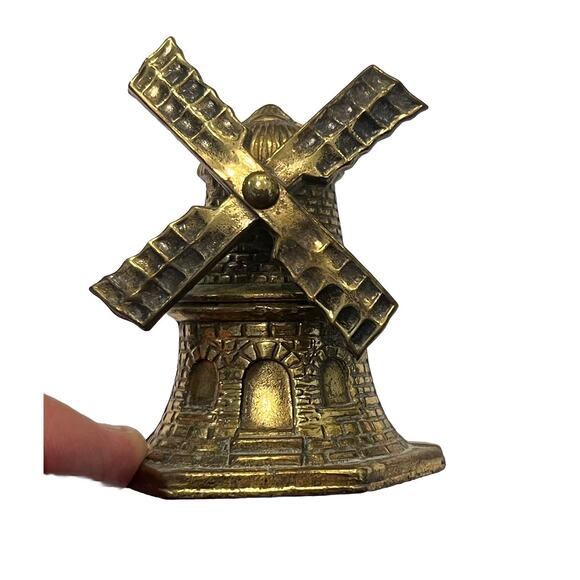 Unbranded Other - VTG Miniature Cast Metal Brass Windmill Bell Wind Mill / Nice! Works Great!!